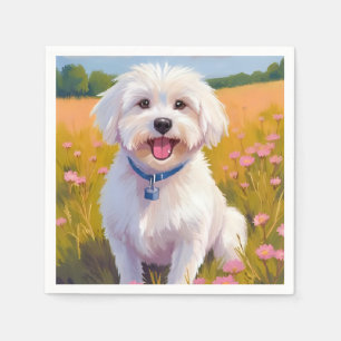 Malteser Hund Blomster Fält Målning Pappersservett