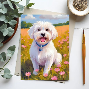 Malteser Hund Blomster Fält Målning Vykort