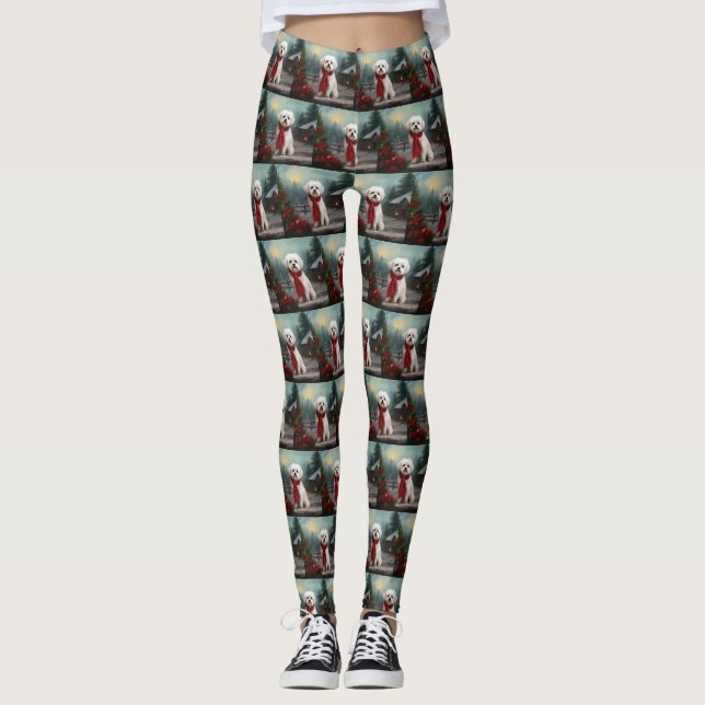 Malteser Hund i Snö Jul Leggings (Framsida)