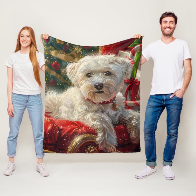 Malteser Hund Jul Festlig Fleecefilt (På plats)