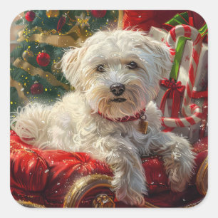 Malteser Hund Jul Festlig Fyrkantigt Klistermärke