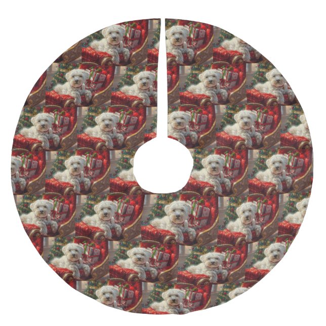 Malteser Hund Jul Festlig Julgransmatta Borstad Polyester (Framsidan)