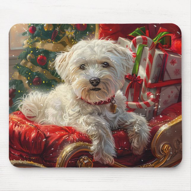 Malteser Hund Jul Festlig Musmatta (Framsidan)
