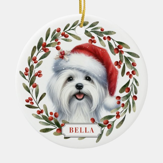 Malteser Hund Keramisk Cirkulär Ornament (Framsidan)
