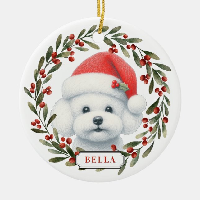 Malteser Hund Keramisk Cirkulär Ornament (Framsidan)