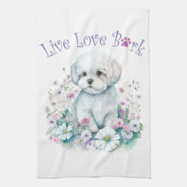 Malteser Hund Mammas Blommig Kökshandduk