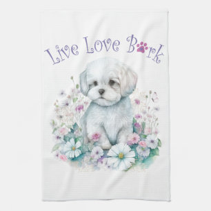 Malteser Hund Mammas Blommig Kökshandduk