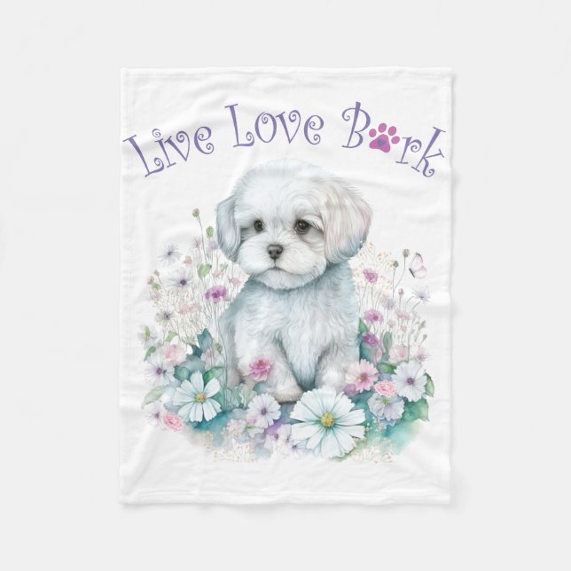 Malteser Hund Mammas Blommiga Fleecefilt (Framsidan)