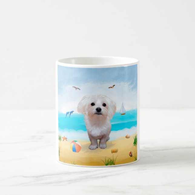 Malteser Hund på Strand Kaffemugg (Center)