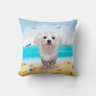 Malteser Hund på Strand Kudde