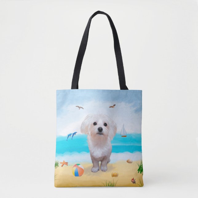 Malteser Hund på Strand Tygkasse (Framsida)