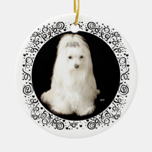 Malteser Hund på Svart Julgransprydnad Keramik