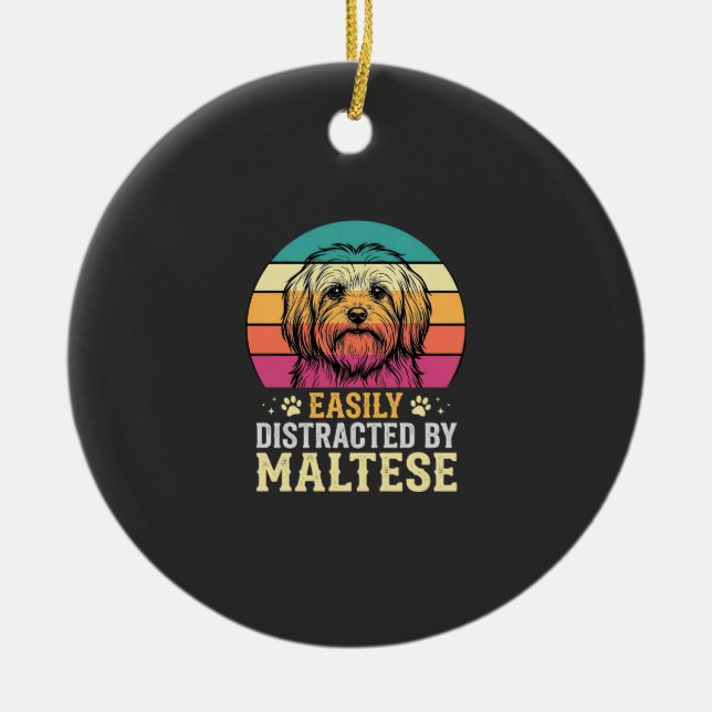 Malteser Hund Retro Solnedgång Disträ Julgransprydnad Keramik (Framsidan)