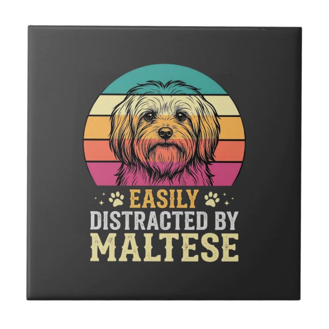 Malteser Hund Retro Solnedgång Disträ Kakelplatta (Framsidan)