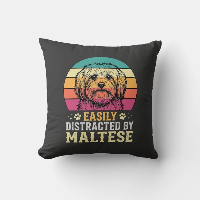 Malteser Hund Retro Solnedgång Disträ Kudde (Framsida)