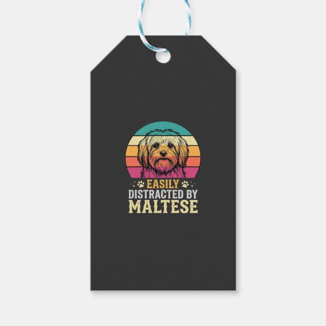 Malteser Hund Retro Solnedgång Disträ Presentetikett (Framsidan)
