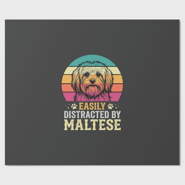 Malteser Hund Retro Solnedgång Disträ Presentpapper (Platt)