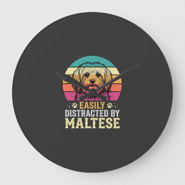 Malteser Hund Retro Solnedgång Disträ Stor Klocka (Framsida)
