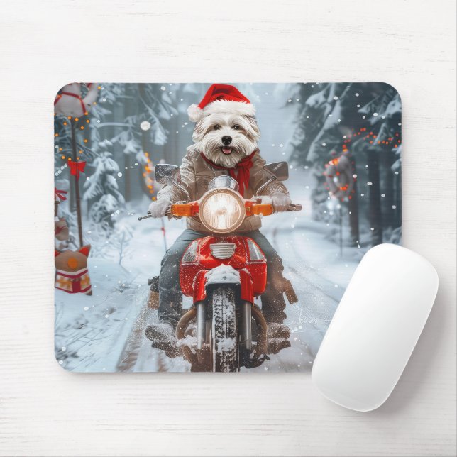 Malteser Hund Ridande Motorcykel Jul Musmatta (Med mus)
