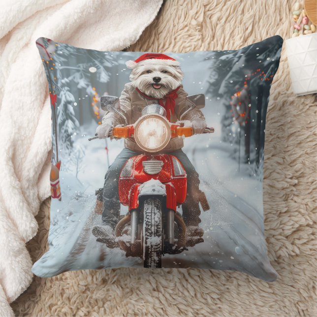 Malteser Hund som kör motorcykel jul Kudde (Filt)