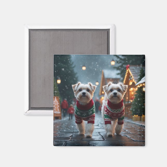 Malteser Hundar Jul Snö Högtid Magnet (Front/Back)