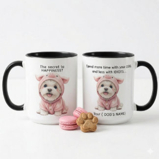 Malteser i grisdräkt present till en hundmamma/pap mugg