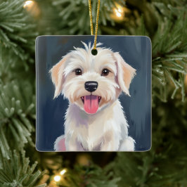 Malteser valp | Vit hund-målning Julgransprydnad Keramik