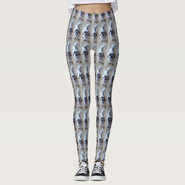 Malteser Vit Hund Kakel Foto Söt Leggings (Framsida)