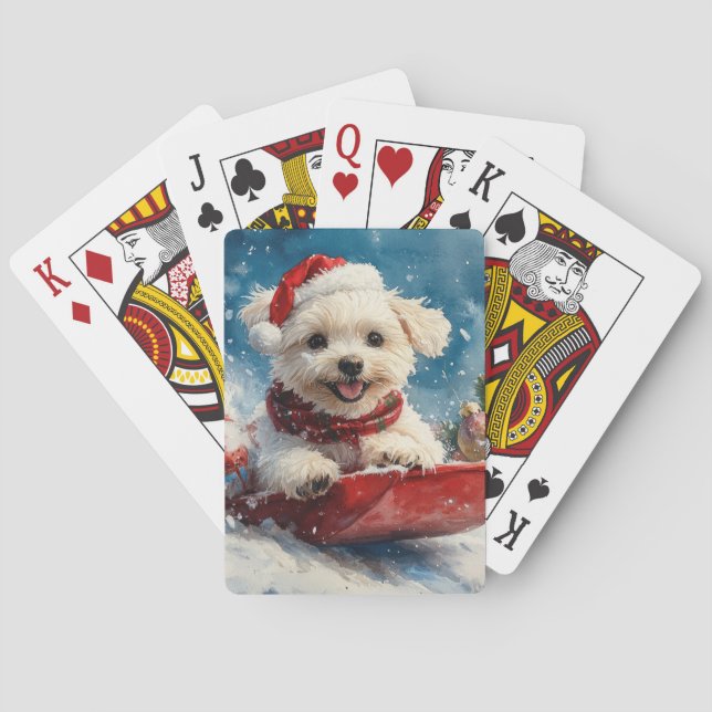 Malteserhund i släde Låt det snöa jul Casinokort (Baksidan)