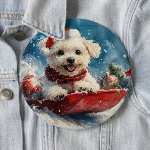 Malteserhund i släde Låt det snöa jul Knapp