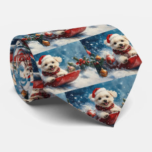 Malteserhund i släde 'Låt det snöa' jul Slips