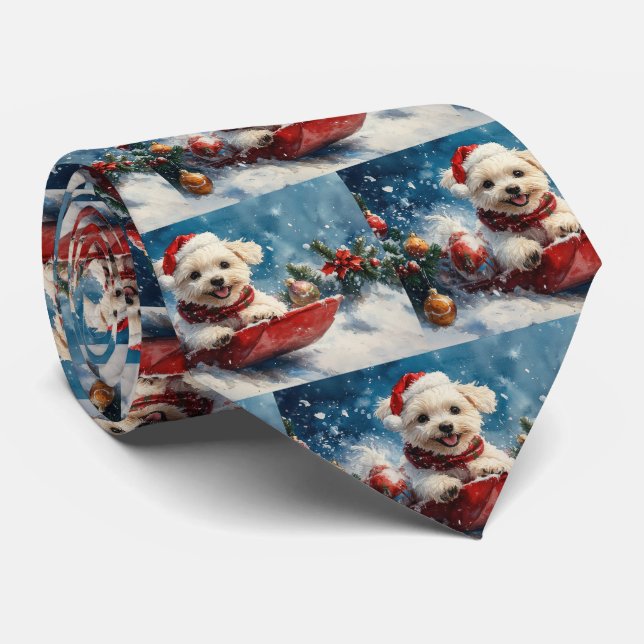 Malteserhund i släde 'Låt det snöa' jul Slips (Rullad)