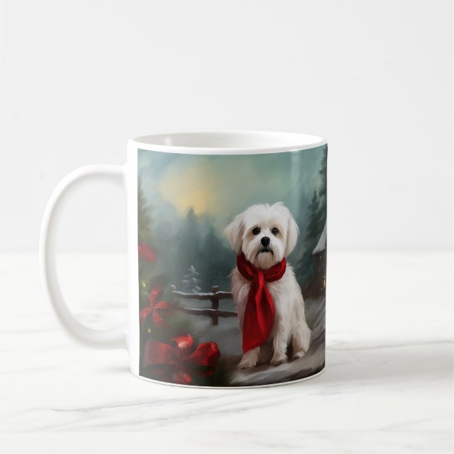 Malteserhund i snö jul  kaffemugg (Vänster)