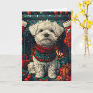 Malteserhund med julklappar Kaminen Kort