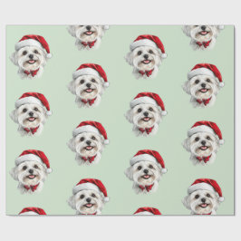 Malteserhund med tomtehatt presentpapper