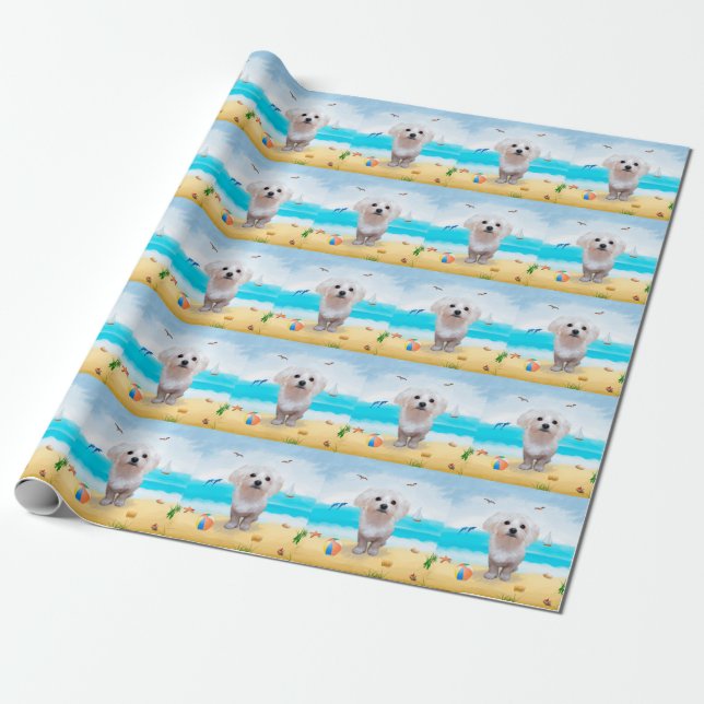 Malteserhund på strand presentpapper (Utrullad)