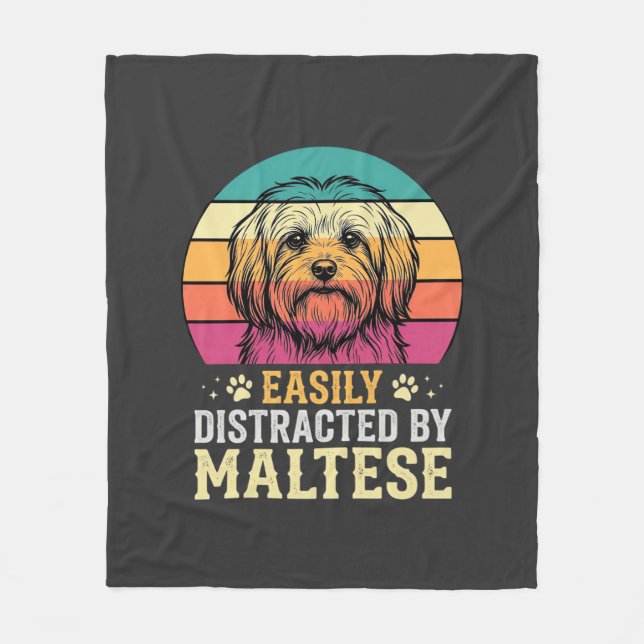 Malteserhund Retro Solnedgång Disträ Fleecefilt (Framsidan)
