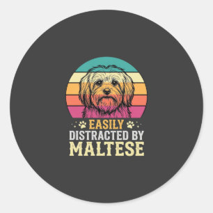 Malteserhund Retro Solnedgång Disträ Runt Klistermärke