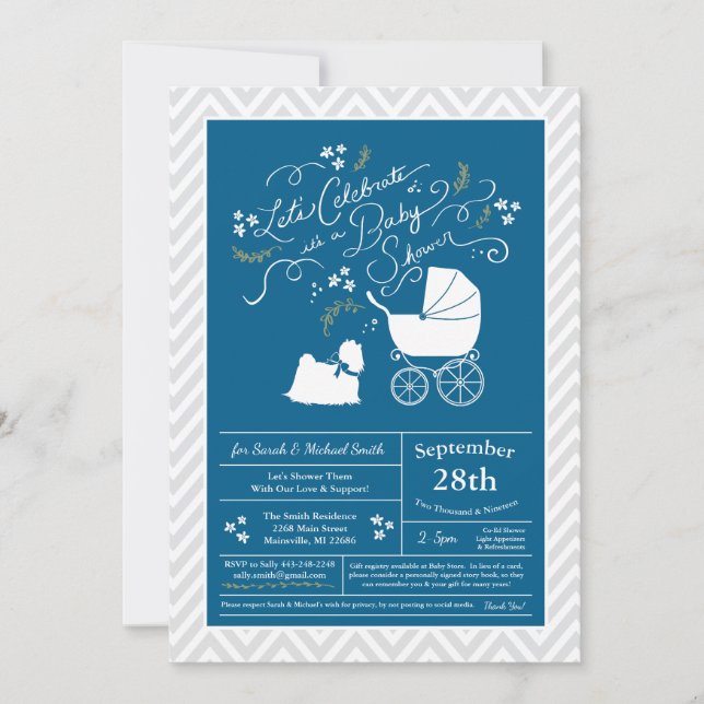 Maltesisk Hund Baby Shower Blue Boy Inbjudningar (Framsida)