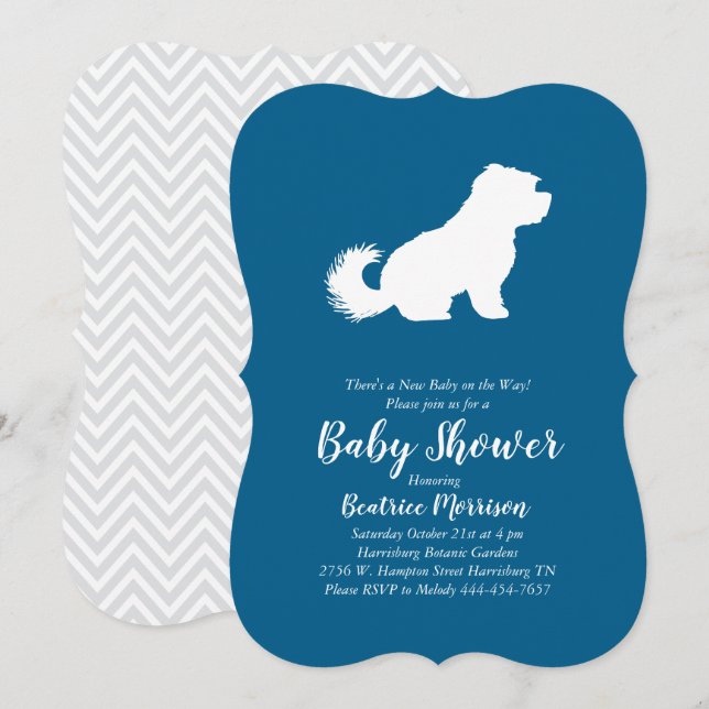 Maltesisk Hund Baby Shower Blue Boy Inbjudningar (Fram/baksida)