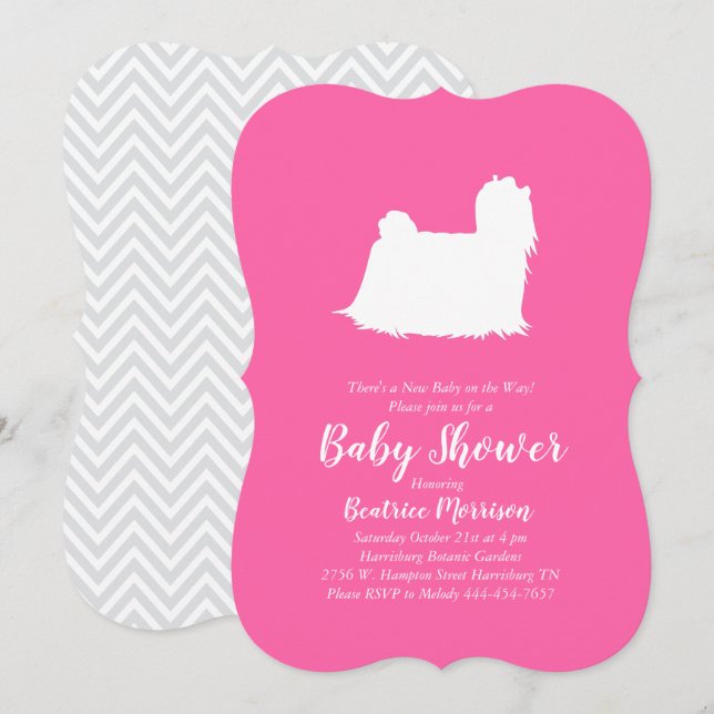 Maltesisk Hund Baby Shower Rosa Girl Inbjudningar (Fram/baksida)