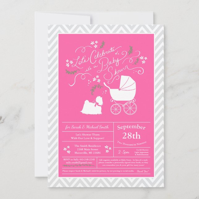Maltesisk Hund Baby Shower Rosa Girl Inbjudningar (Framsida)