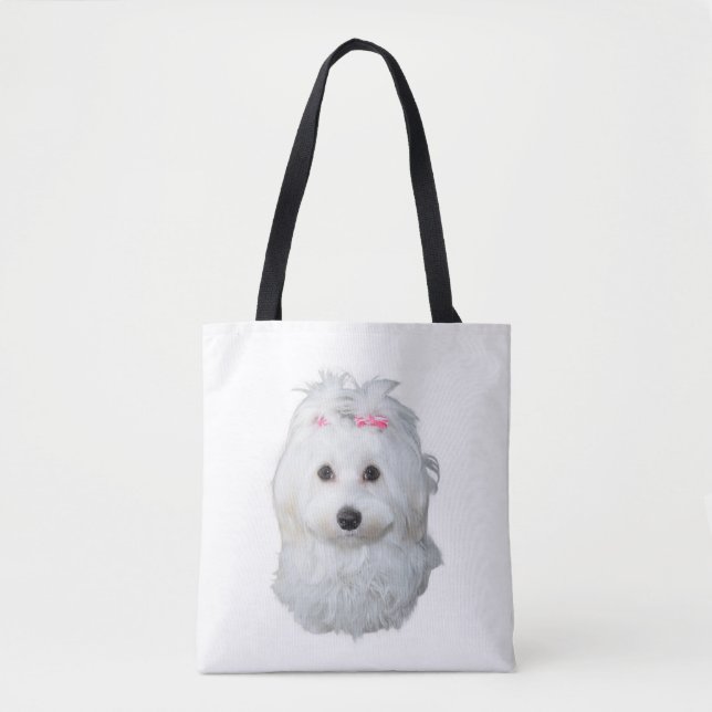 Maltesisk Hund Beauty Rosa Bow Perfection Tygkasse (Framsida)