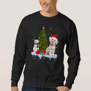 Maltesisk Hund Costume Santa Ljus Hat in Snö Chris Lång Ärmad Tröja