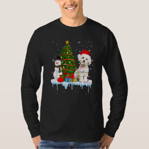 Maltesisk Hund Costume Santa Ljus Hat in Snö Chris T Shirt