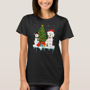 Maltesisk Hund Costume Santa Ljus Hat in Snö Chris T Shirt