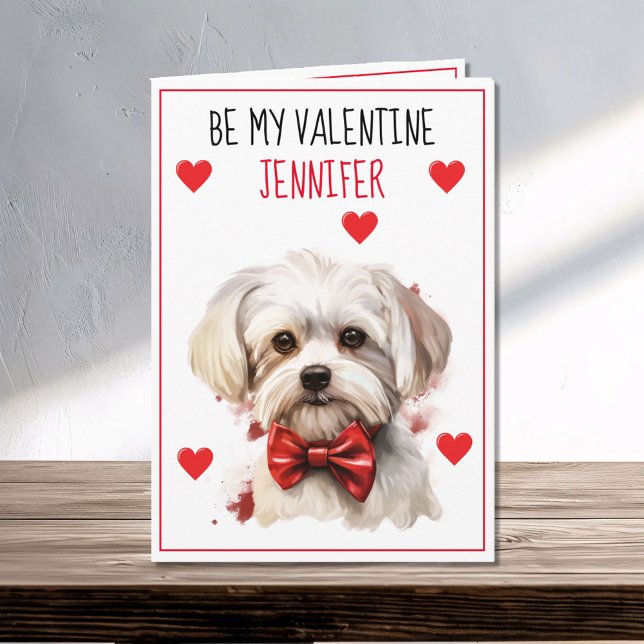 Maltesisk Hund I Woof You Valentine Kort (Skapare uppladdad)