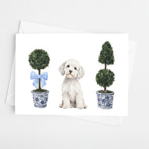 Maltesisk Hund Puppy Topiary Watercolor Kort