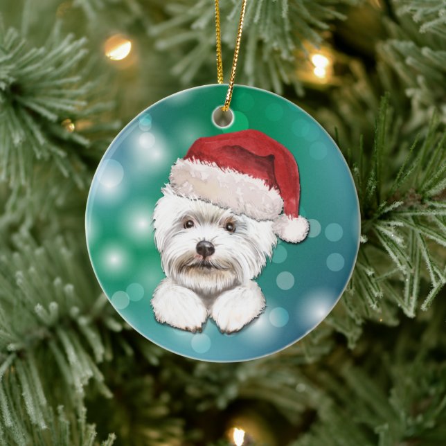 Maltesisk Hund Red Santa Hat-jul Julgransprydnad Keramik (Träd)