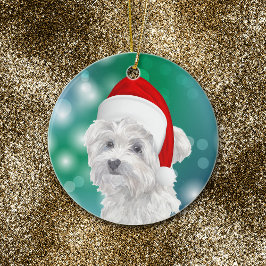 Maltesisk Hund Red Santa Hat-jul Julgransprydnad Keramik
